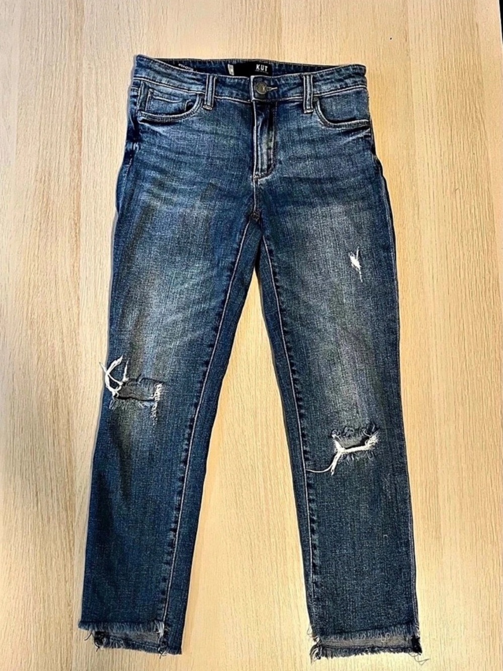 KUT from the Kloth Distressed Skinny Jeans in Blue Size 00